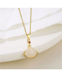 Korean Style Sector Plating Inlay Opal Zircon Pendant Stainless Steel Titanium Steel Necklace CA07830982