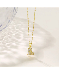 Sweet Heart Shape Plating Inlay Zircon Pendant Stainless Steel Titanium Steel Necklace CA07830983