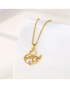 Korean Style Swan Tree Heart Shape Plating Inlay Zircon Pendant Stainless Steel Titanium Steel Necklace CA07830984