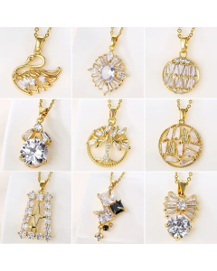 Korean Style Swan Tree Heart Shape Plating Inlay Zircon Pendant Stainless Steel Titanium Steel Necklace CA07830984