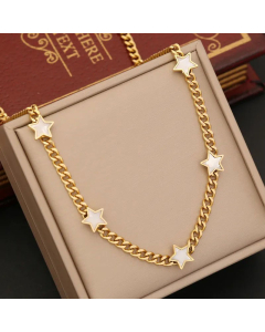 INS Style White Shell Inlaid Star Butterfly Stainless Steel Plating Necklace CA07830985