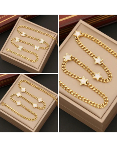 INS Style White Shell Inlaid Star Butterfly Stainless Steel Plating Necklace CA07830985