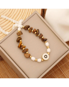 Bohemian Eye Natural Stone Beaded Stainless Steel Necklace CA07830986