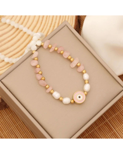 1 Piece Bohemian Eye Stainless Steel Natural Stone Beaded Necklace