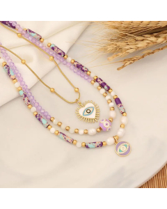 Bohemian Heart Shape Eye Natural Stone Beaded Plating Stainless Steel Necklace CA07830987