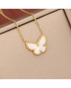 Insect Butterfly Shell inlaid Stainless Steel Plating Pendant Necklace CA07830988
