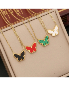 Insect Butterfly Shell inlaid Stainless Steel Plating Pendant Necklace CA07830988