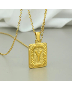Striated Square Letter Titanium Steel Plating Pendant Necklace CA07830990