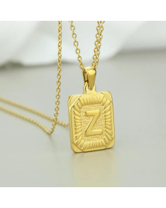 Striated Square Letter Titanium Steel Plating Pendant Necklace CA07830990