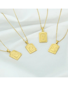 Striated Square Letter Titanium Steel Plating Pendant Necklace CA07830990
