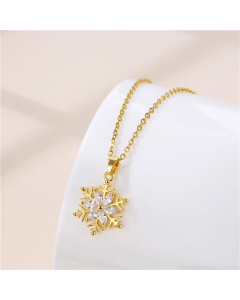 Round Heart Shape Snowflake Stainless Steel Titanium Steel Plating Inlay Zircon Pendant Necklace CA07830992