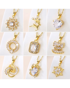 Round Heart Shape Snowflake Stainless Steel Titanium Steel Plating Inlay Zircon Pendant Necklace CA07830992
