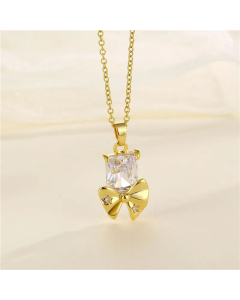 Heart Shape Flower Bow Knot Plating Inlay Zircon Pendant Stainless Steel Titanium Steel Necklace CA07830993