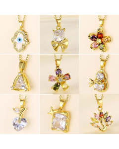 Heart Shape Flower Bow Knot Plating Inlay Zircon Pendant Stainless Steel Titanium Steel Necklace CA07830993