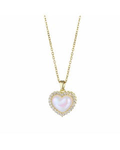 Glam Heart Shape Stainless Steel Titanium Steel Plating Inlay Pearl Zircon Pendant Necklace CA07830995