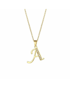 Elegant Plating Inlay Zircon Letter Pendant Stainless Steel Titanium Steel Necklace CA07830996