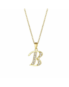 Elegant Plating Inlay Zircon Letter Pendant Stainless Steel Titanium Steel Necklace CA07830996