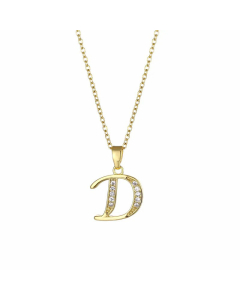Elegant Plating Inlay Zircon Letter Pendant Stainless Steel Titanium Steel Necklace CA07830996