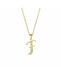 Elegant Plating Inlay Zircon Letter Pendant Stainless Steel Titanium Steel Necklace CA07830996