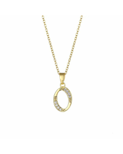 Elegant Plating Inlay Zircon Letter Pendant Stainless Steel Titanium Steel Necklace CA07830996