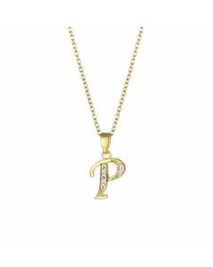 Elegant Plating Inlay Zircon Letter Pendant Stainless Steel Titanium Steel Necklace CA07830996