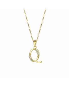 Elegant Plating Inlay Zircon Letter Pendant Stainless Steel Titanium Steel Necklace CA07830996