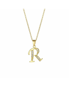 Elegant Plating Inlay Zircon Letter Pendant Stainless Steel Titanium Steel Necklace CA07830996
