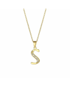 Elegant Plating Inlay Zircon Letter Pendant Stainless Steel Titanium Steel Necklace CA07830996