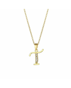 Elegant Plating Inlay Zircon Letter Pendant Stainless Steel Titanium Steel Necklace CA07830996