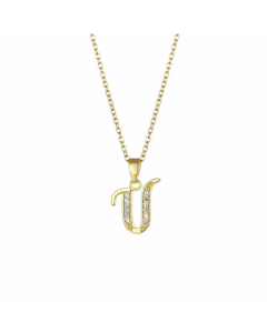 Elegant Plating Inlay Zircon Letter Pendant Stainless Steel Titanium Steel Necklace CA07830996