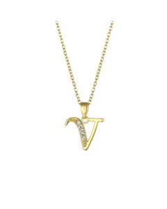 Elegant Plating Inlay Zircon Letter Pendant Stainless Steel Titanium Steel Necklace CA07830996