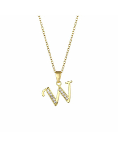 Elegant Plating Inlay Zircon Letter Pendant Stainless Steel Titanium Steel Necklace CA07830996
