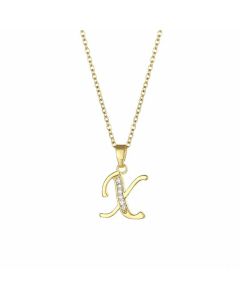 Elegant Plating Inlay Zircon Letter Pendant Stainless Steel Titanium Steel Necklace CA07830996