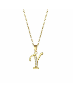 Elegant Plating Inlay Zircon Letter Pendant Stainless Steel Titanium Steel Necklace CA07830996