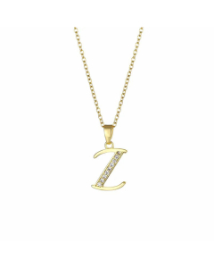 Elegant Plating Inlay Zircon Letter Pendant Stainless Steel Titanium Steel Necklace CA07830996