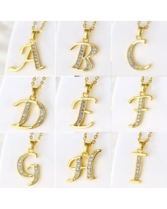 Elegant Plating Inlay Zircon Letter Pendant Stainless Steel Titanium Steel Necklace CA07830996