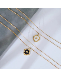 Fashion Layered Star Titanium Steel Epoxy Necklaces Pendant Necklace CA07830998