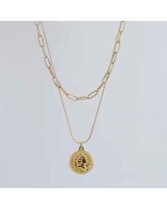 Retro Layered Round Titanium Steel Plating Pendant Necklace CA07831000