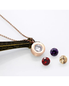 Minimalism Round Plating Inlay Artificial Gemstones Pendant Stainless Steel Necklace CA07831003
