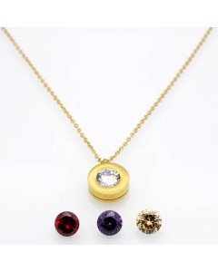 Minimalism Round Plating Inlay Artificial Gemstones Pendant Stainless Steel Necklace CA07831003