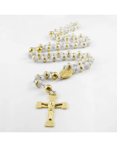 Casual Cross Stainless Steel Silica Gel Beaded Pendant Necklace CA07831005