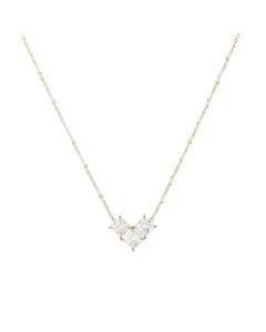 Cute Heart Shape Plating Inlay Zircon Pendent Titanium Steel Necklace CA07831007-Gold Color-White