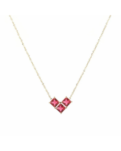 Cute Heart Shape Plating Inlay Zircon Pendent Titanium Steel Necklace CA07831007-Gold Color-Red