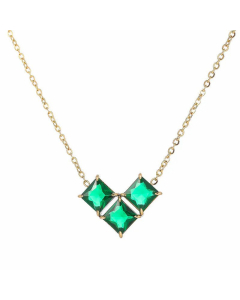 Cute Heart Shape Plating Inlay Zircon Pendent Titanium Steel Necklace CA07831007-Gold Color-Green