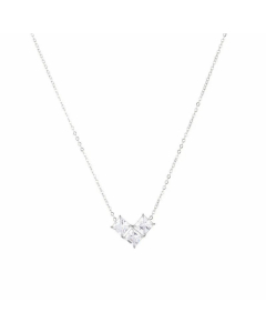 Cute Heart Shape Plating Inlay Zircon Pendent Titanium Steel Necklace CA07831007-Steel Color-White