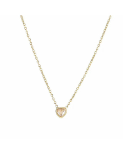 Classic Style Heart Shape Inlay Zircon Pendant Titanium Steel Necklace CA07831009-Gold Color-White