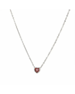 Classic Style Heart Shape Inlay Zircon Pendant Titanium Steel Necklace CA07831009-Steel Color-Red