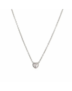Classic Style Heart Shape Inlay Zircon Pendant Titanium Steel Necklace CA07831009-Steel Color-White