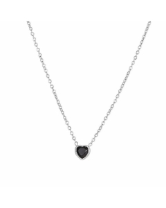 Classic Style Heart Shape Inlay Zircon Pendant Titanium Steel Necklace CA07831009-Steel Color-Black