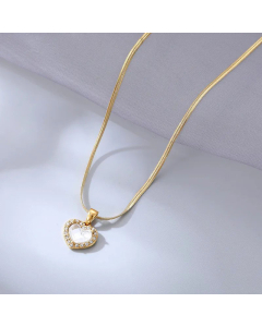 Heart Shape Inlay Artificial Gemstones Zircon Pendant Titanium Steel Plating Necklace CA07831012